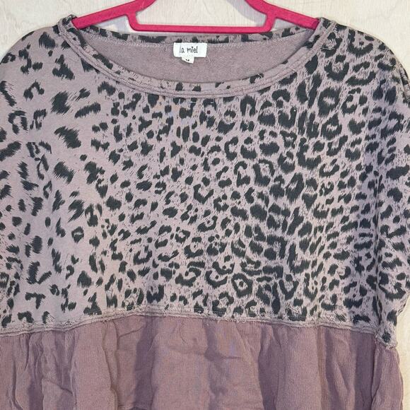 La Miel Dusty Pink Leopard Print Short Sleeve Top- Size M - Picture 3 of 8